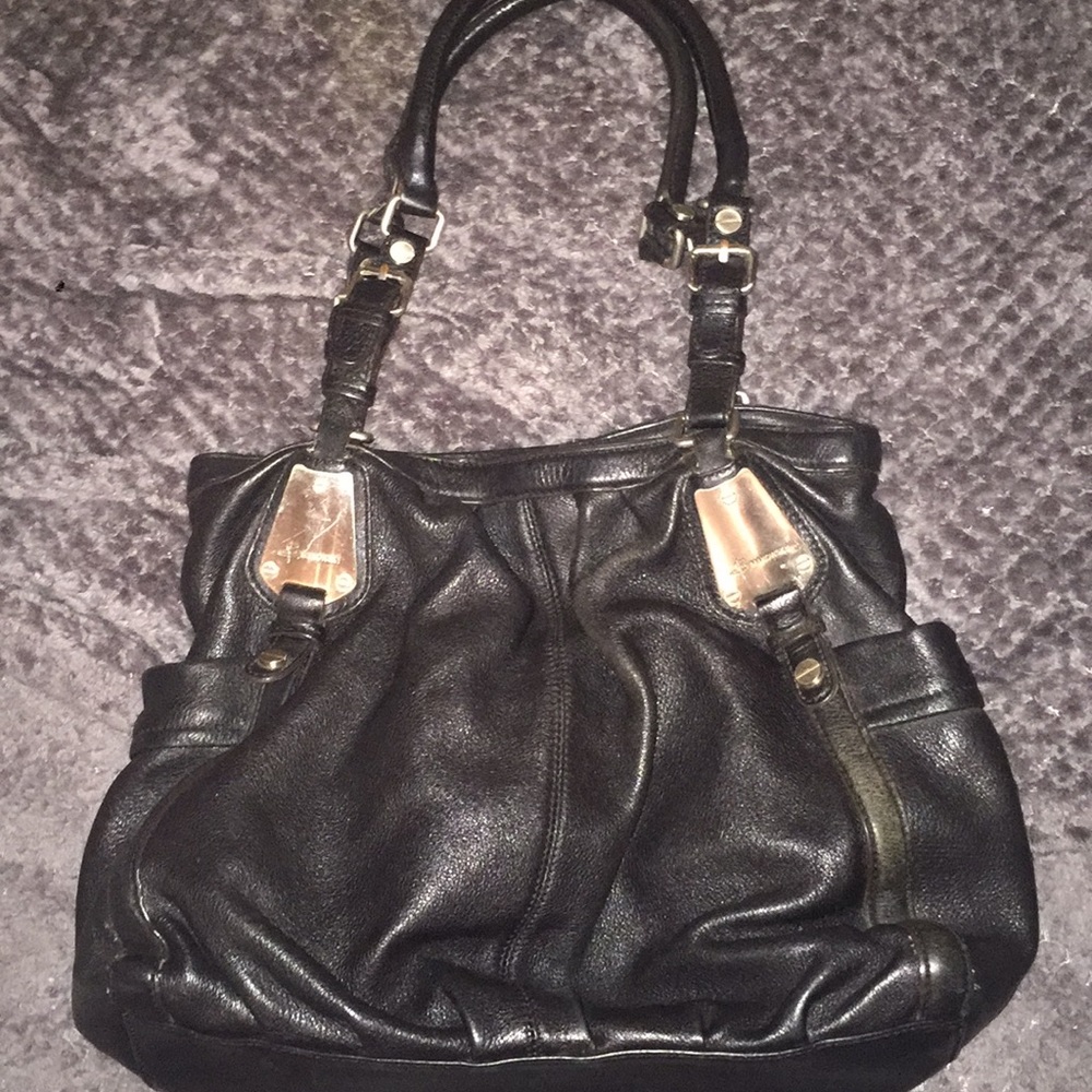 B Makowsky Black Leather Bag w/ Silver Hardware